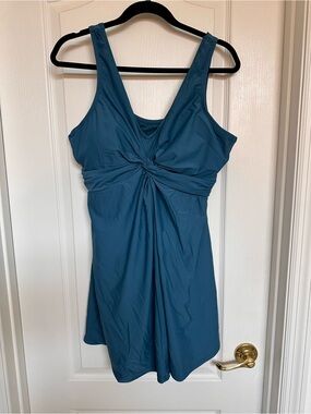 Shapermint Teal Twist-Front One-Piece Swimdress
